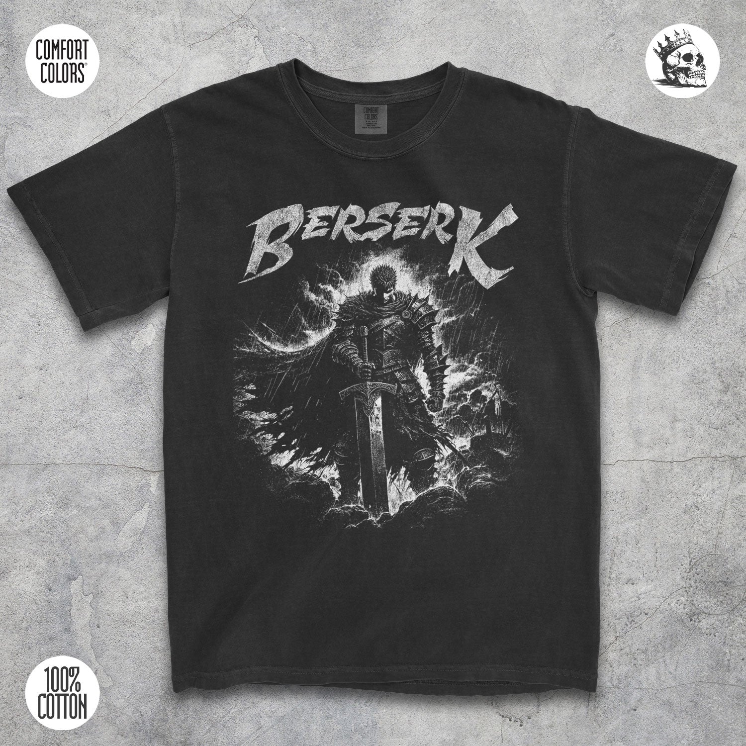Guts Berserk Brand of Sacrifice anime t-shirt by Cruel Royalty, vintage dark fantasy streetwear on Comfort Colors.