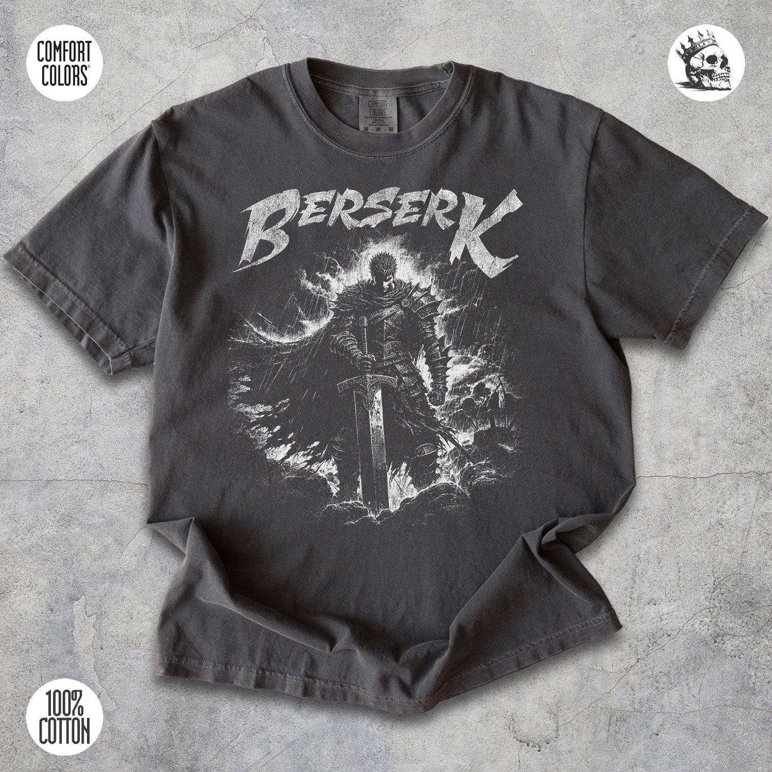 Guts Berserk Brand of Sacrifice anime t-shirt by Cruel Royalty, vintage dark fantasy streetwear on Comfort Colors.