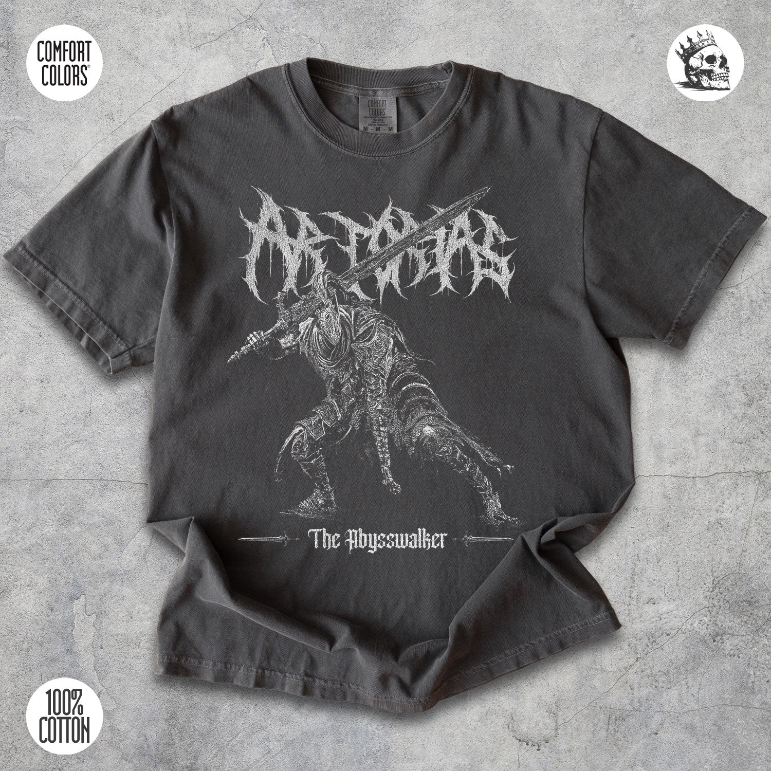 Artorias the Abysswalker Dark Souls graphic t-shirt by Cruel Royalty, vintage fantasy streetwear printed on Comfort Colors.