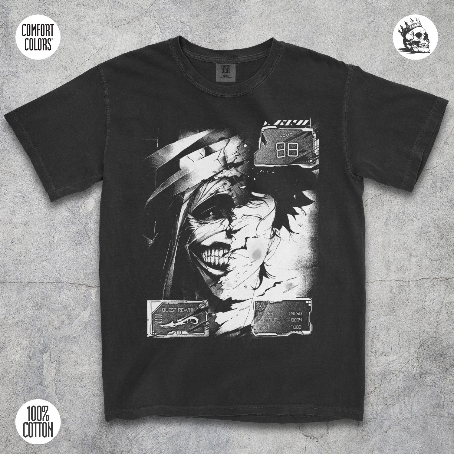 Sung Jin-Woo Solo Leveling Shadow Monarch t-shirt by Cruel Royalty, vintage anime streetwear on Comfort Colors.