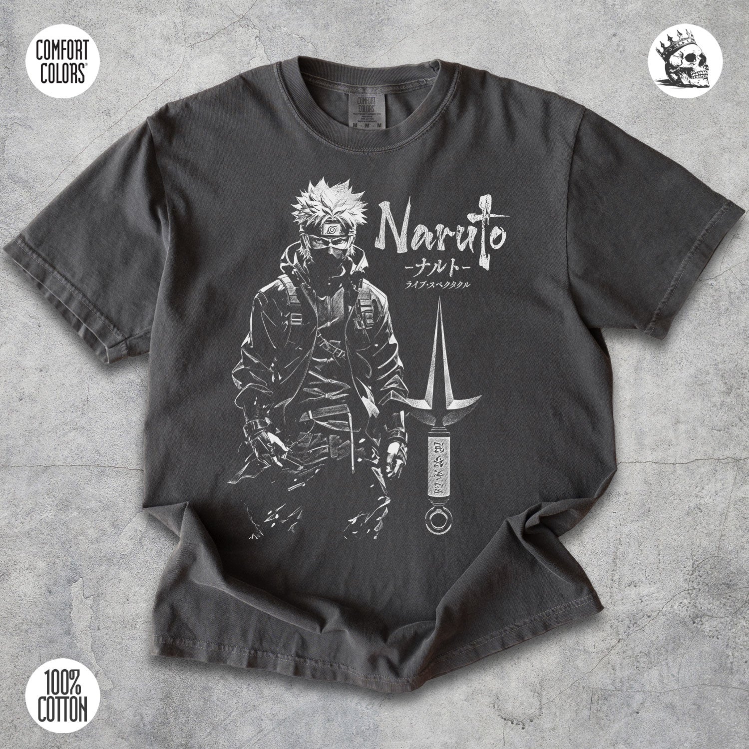 Naruto anime graphic t-shirt by Cruel Royalty, vintage Shippuden streetwear on Comfort Colors.
