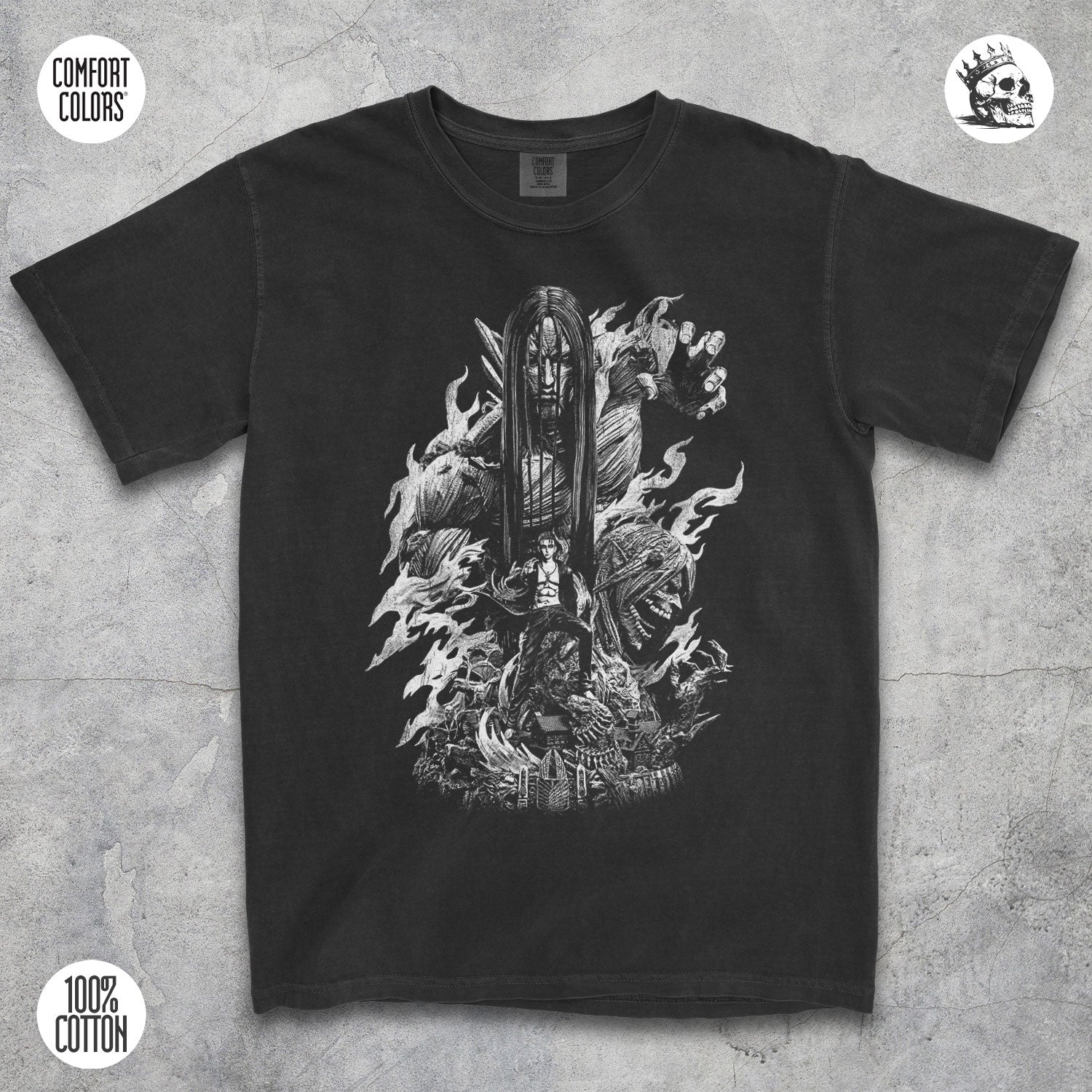 Eren Yeager Attack on Titan anime t-shirt by Cruel Royalty, vintage streetwear on Comfort Colors.