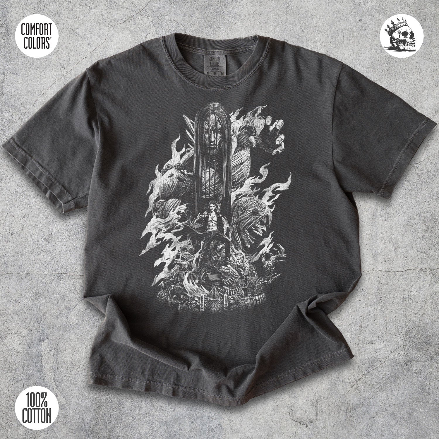 Eren Yeager Attack on Titan anime t-shirt by Cruel Royalty, vintage streetwear on Comfort Colors.