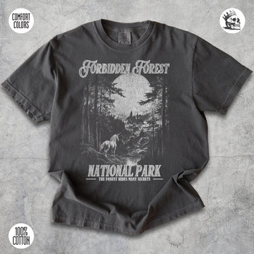 Forbidden Forest Harry Potter graphic t-shirt by Cruel Royalty, vintage fantasy streetwear printed on Comfort Colors.