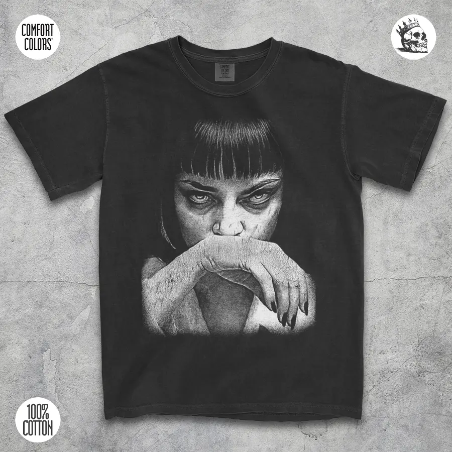 Mia Wallace graphic tee by Cruel Royalty β Tarantino-inspired retro streetwear shirt.