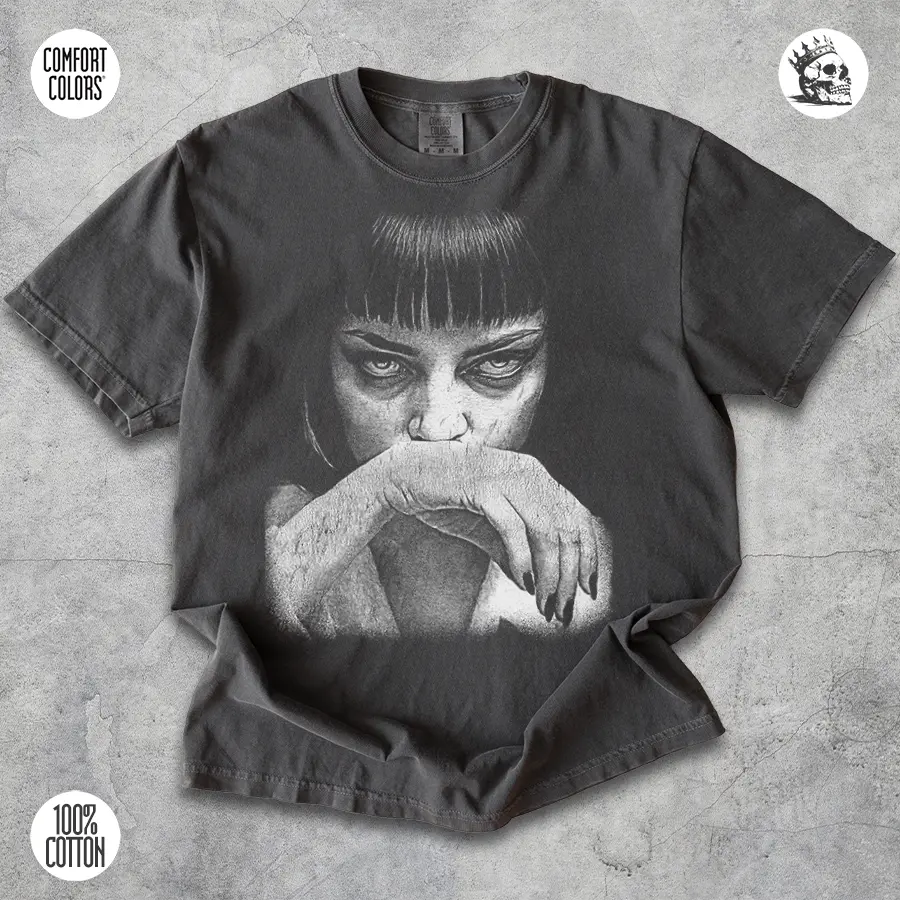 Mia Wallace Pulp Fiction shirt by Cruel Royalty β cinematic vintage movie streetwear design.
