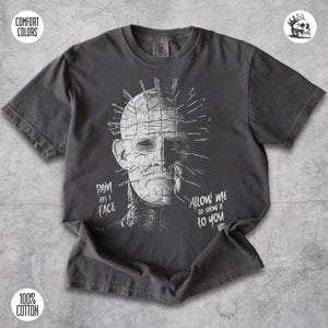 Pinhead Hellraiser horror movie graphic t-shirt by Cruel Royalty, vintage Halloween streetwear printed on Comfort Colors.