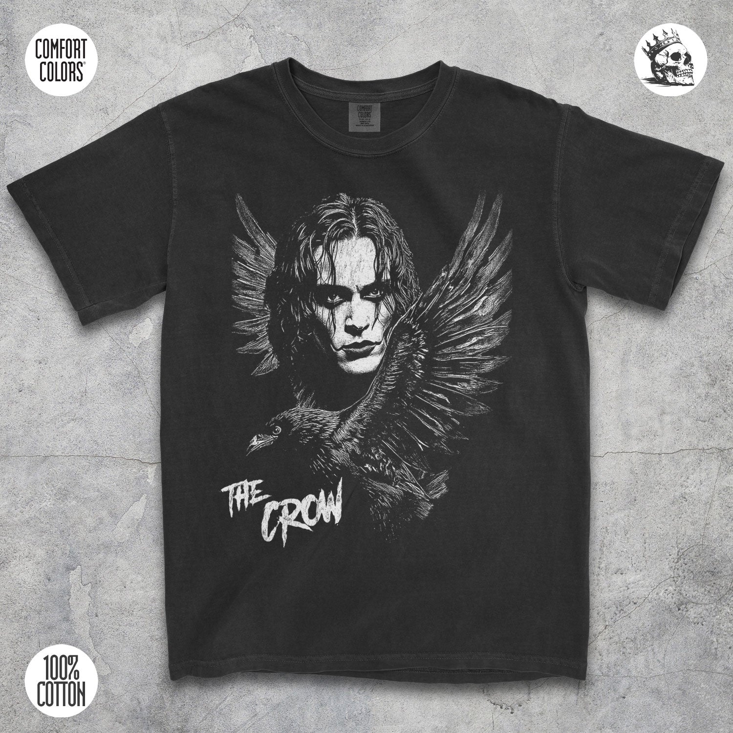 The Crow 1994 Brandon Lee movie t-shirt by Cruel Royalty, vintage gothic streetwear on Comfort Colors.