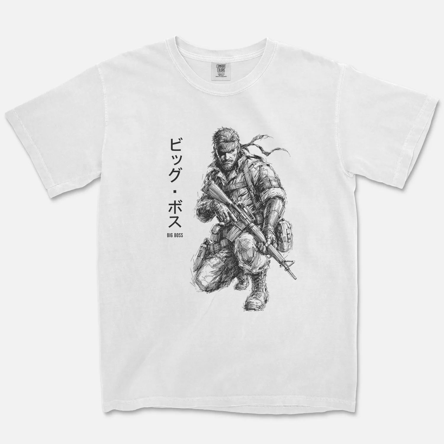 Legendary Soldier Tee – Big Boss Japanese Sketch Gaming Shirt - Comfort Colors White