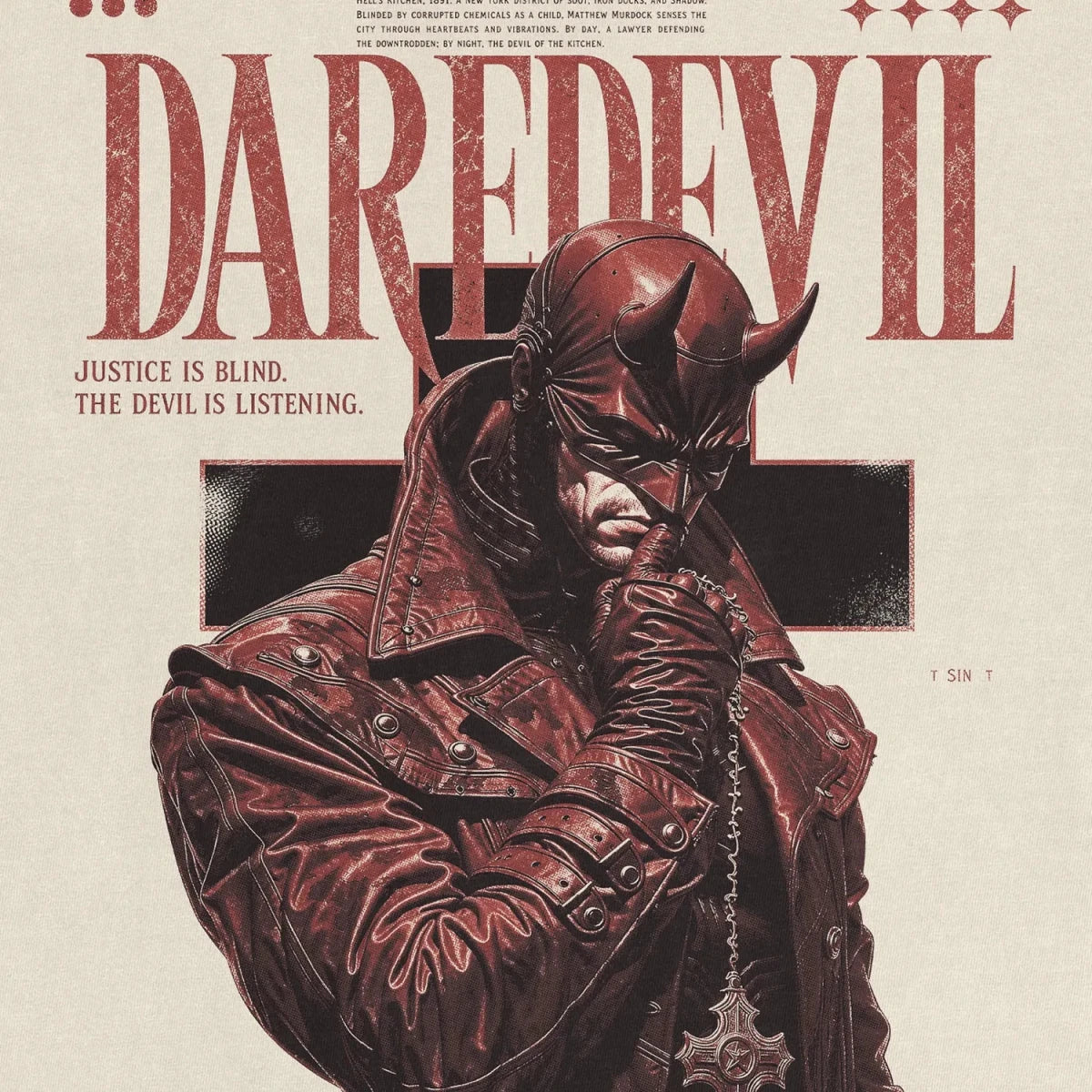Hell's Kitchen Devil Tee – Justice Is Blind The Devil Is Listening Ivory Shirt - Cruel Royalty