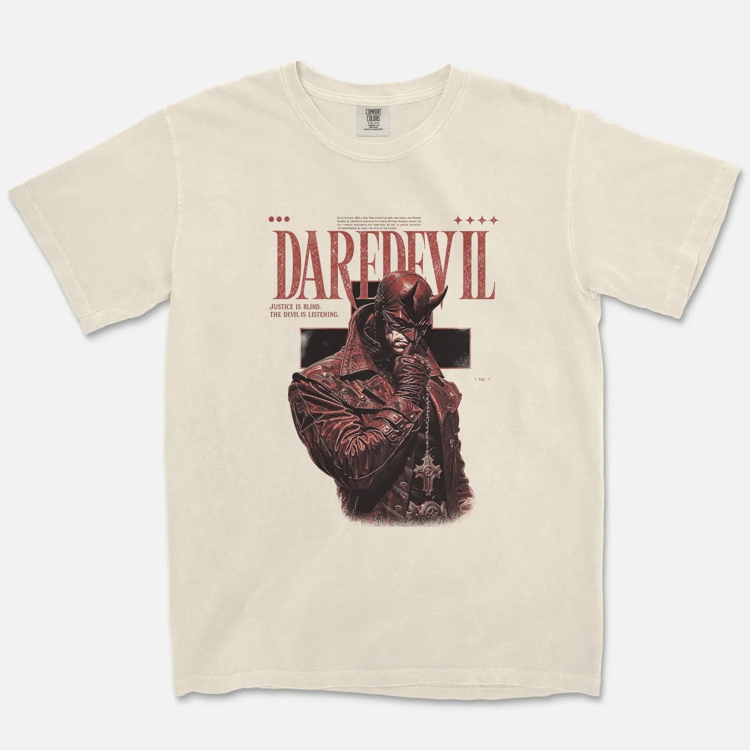 Hell's Kitchen Devil Tee – Justice Is Blind The Devil Is Listening Ivory Shirt - Comfort Colors