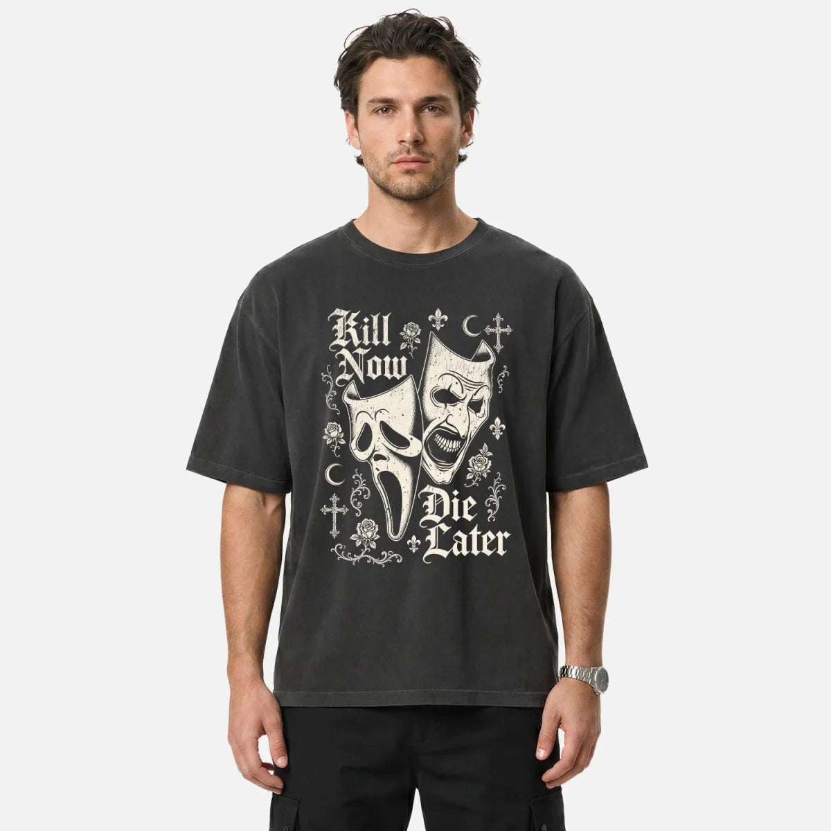 Kill Now Die Later Tee – Gothic Masks Shirt - Cruel Royalty