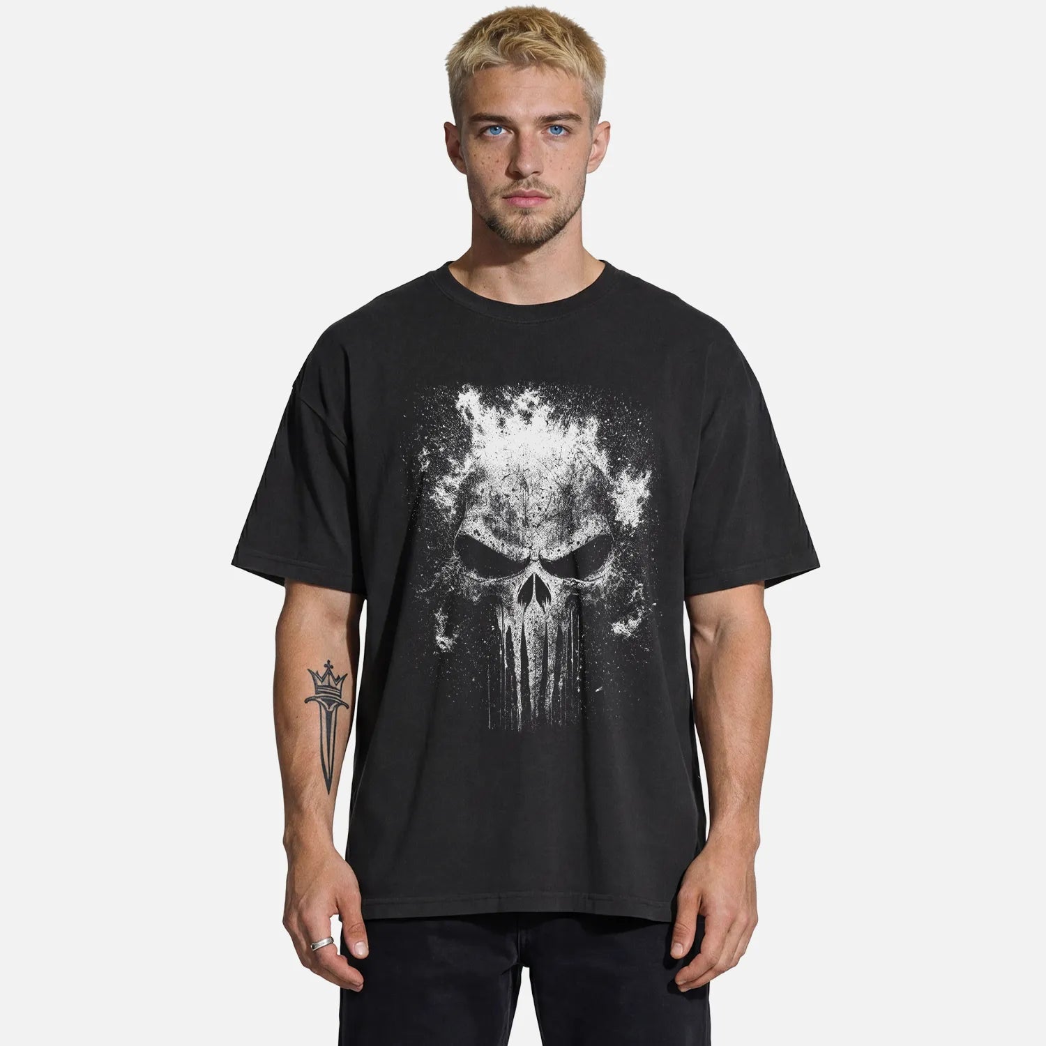 War Skull Tee – Distressed Vigilante Skull Splatter Shirt - Comfort Colors