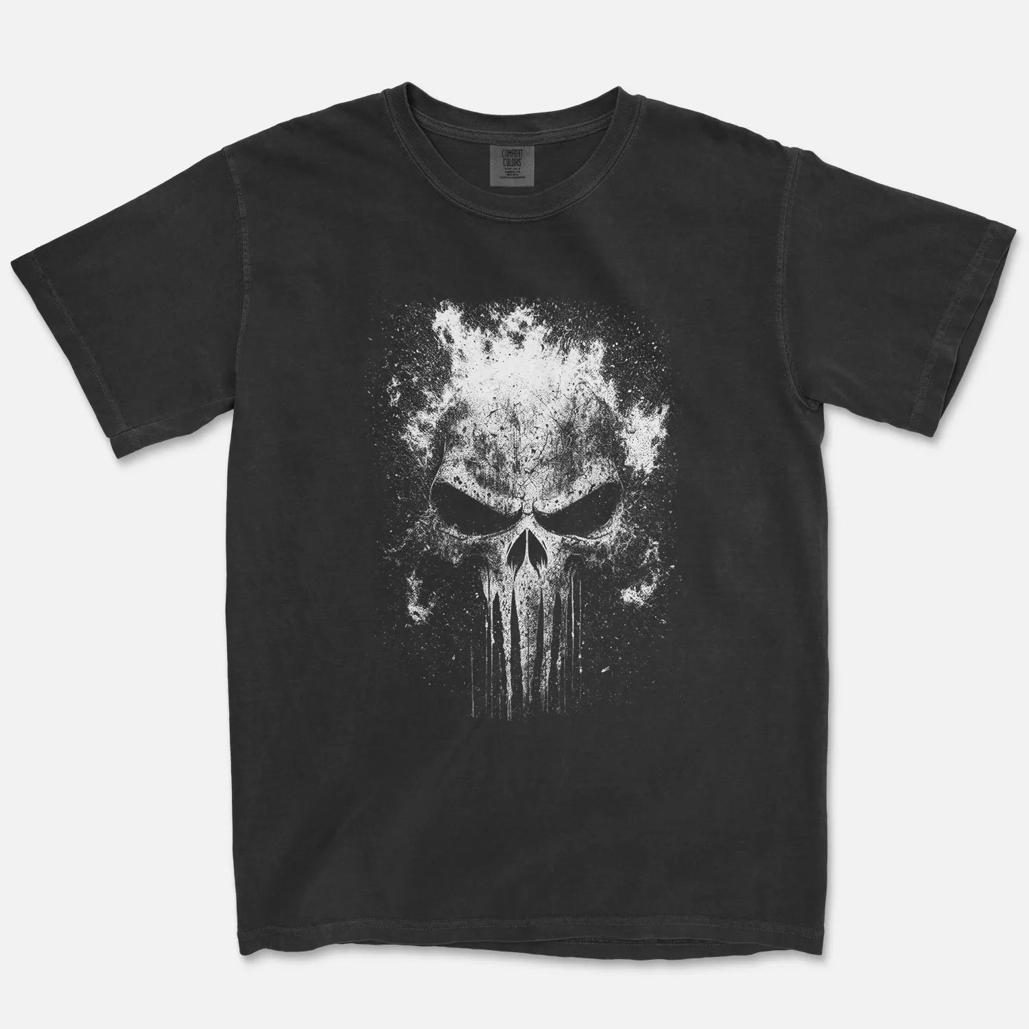 War Skull Tee – Distressed Vigilante Skull Splatter Shirt - Comfort Colors