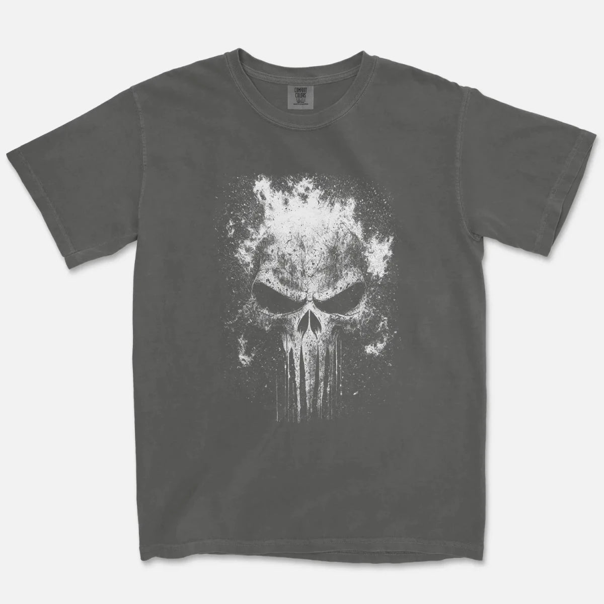 War Skull Tee – Distressed Vigilante Skull Splatter Shirt - Cruel Royalty