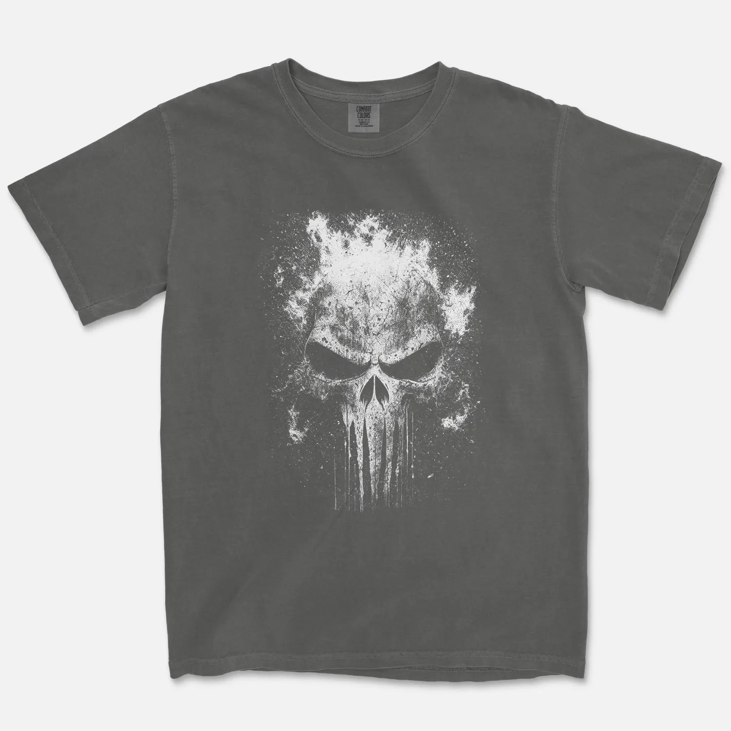 War Skull Tee – Distressed Vigilante Skull Splatter Shirt - Comfort Colors