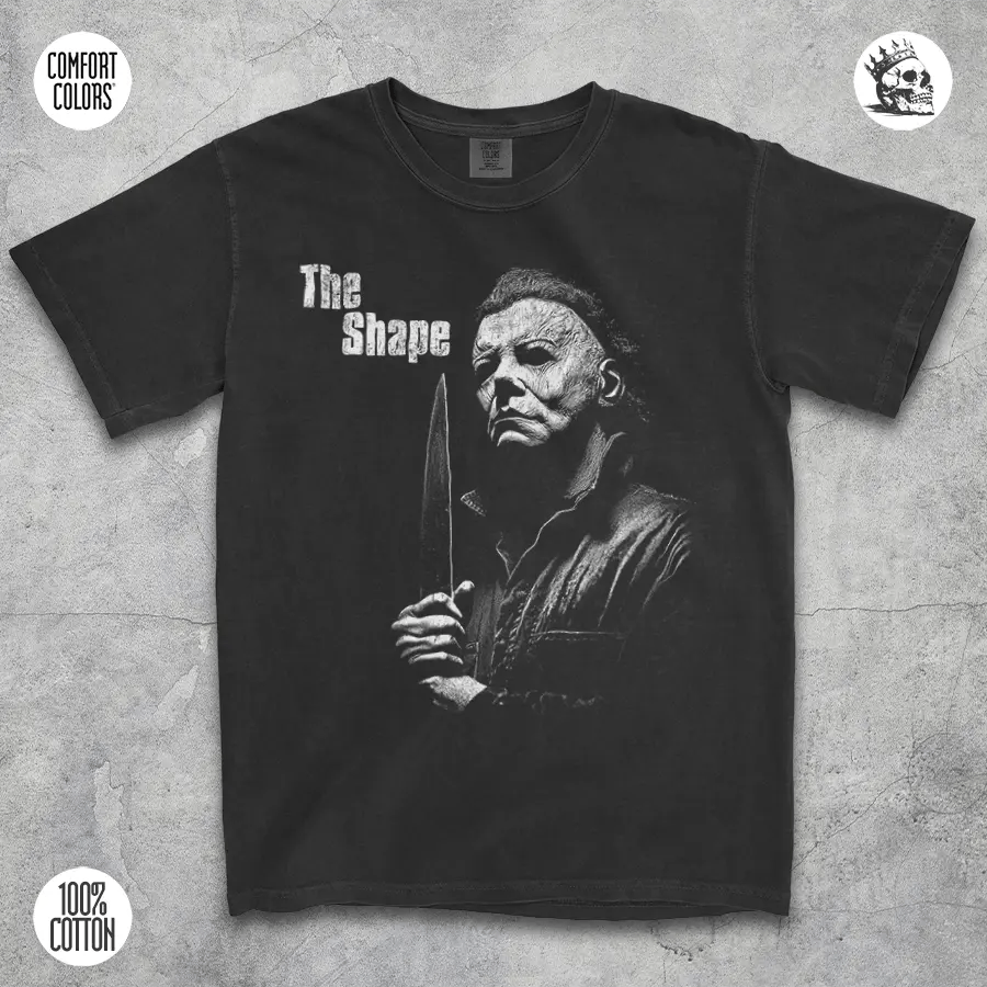 The Shape minimalist Michael Myers shirt by Cruel Royalty – vintage horror streetwear.
