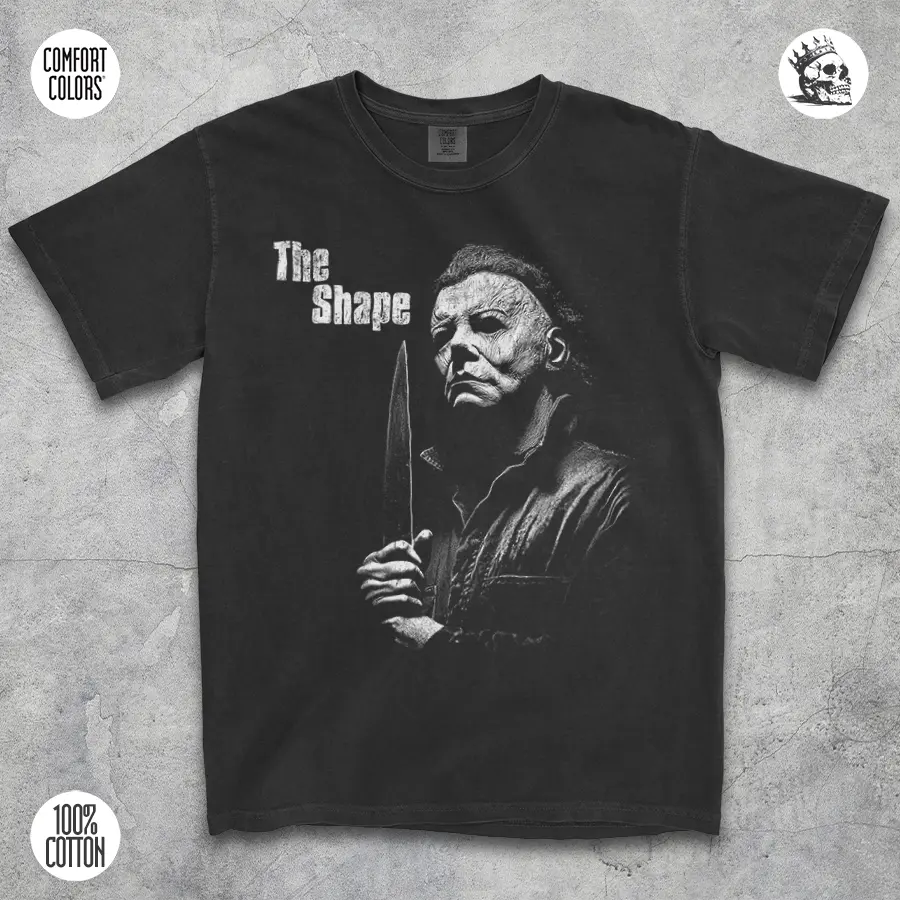 The Shape minimalist Michael Myers shirt by Cruel Royalty – vintage horror streetwear.